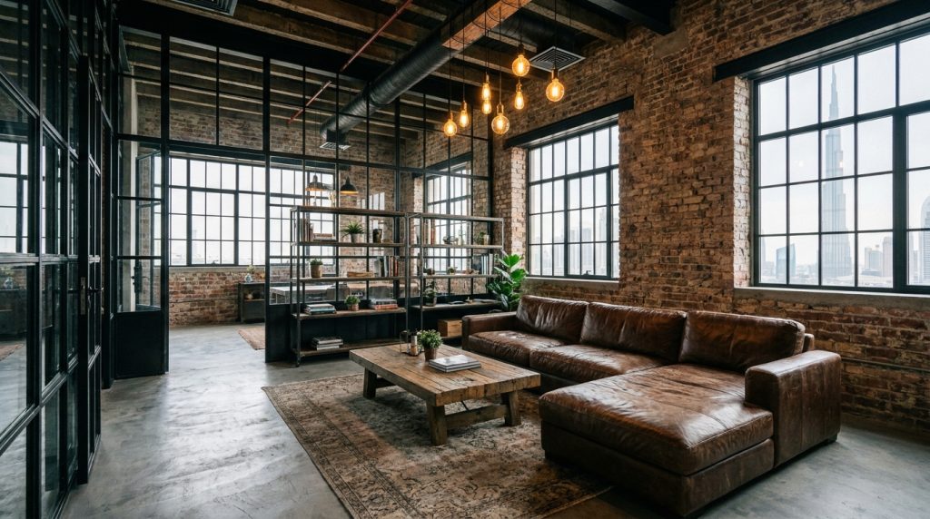 Industrial loft style Dubai home interior