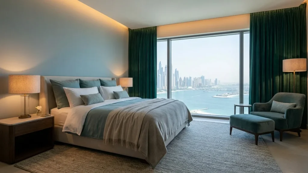 Bedroom fabrics and color palette for Dubai homes