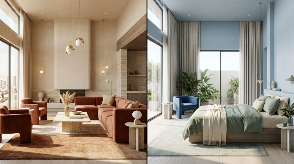 Color psychology Dubai homes with warm and cool interiors
