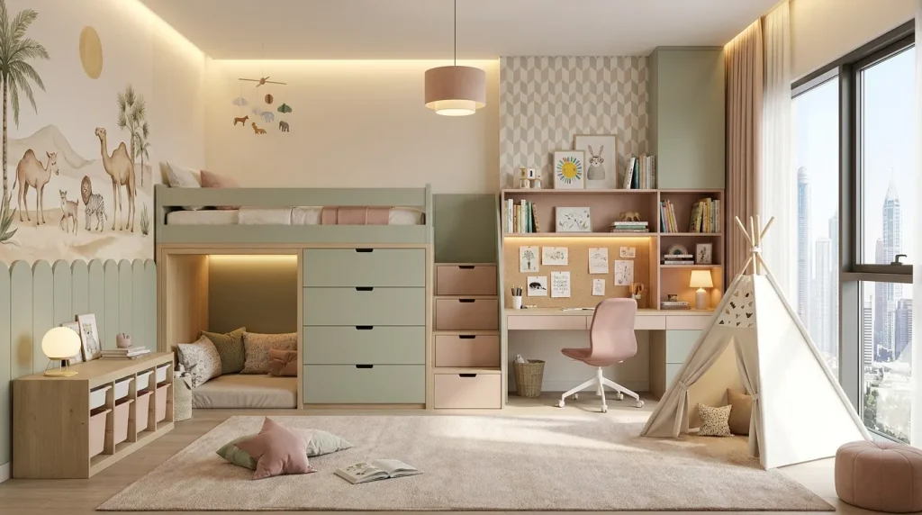 Dubai kids room design with study and play zones