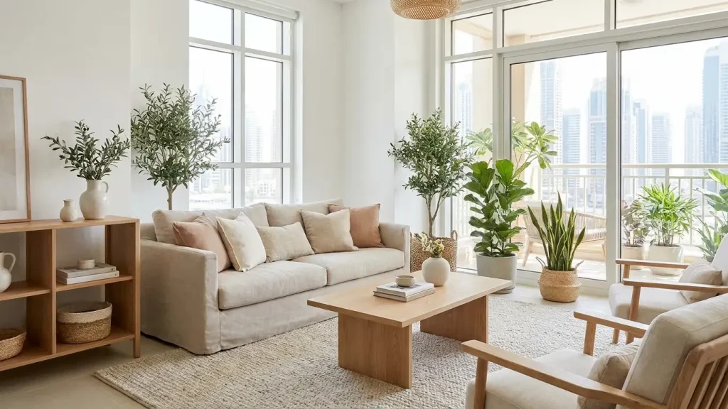 Scandinavian interior design Dubai with calm neutral decor